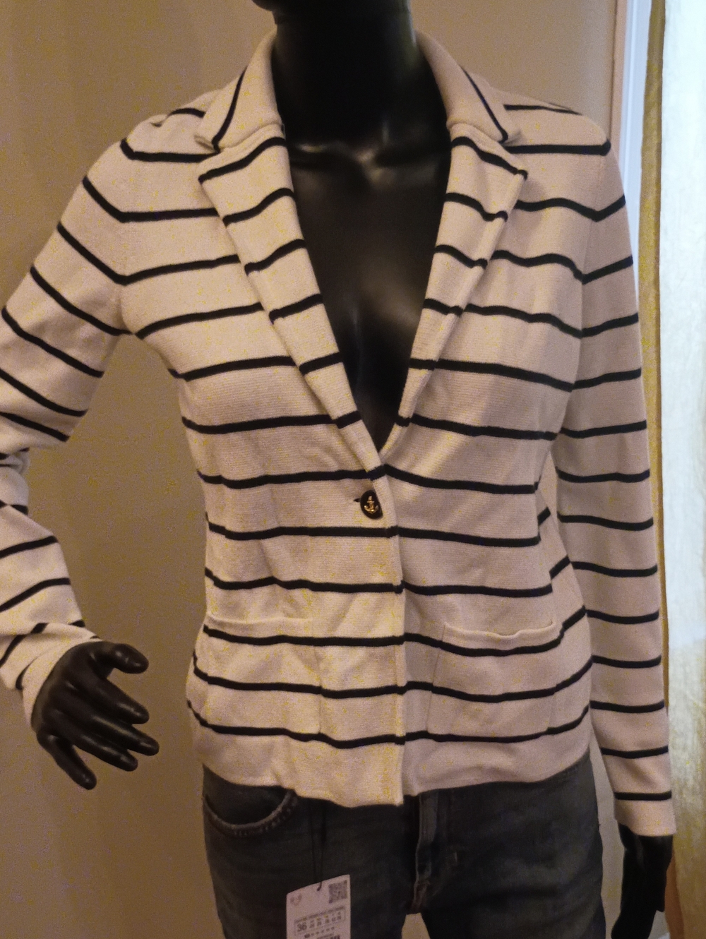 Talbots White and Black Striped Knit Blazer